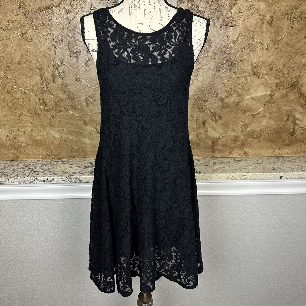 Free People Miles of Lace Mini‎ Dress Women's Small Black Slip Lining Stretch